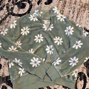 Green Floral Fleece Pullover